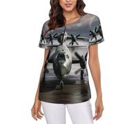 Us Army Plane T-shirt à manches courtes pour femme Coupe classique Col rond, Noir , S