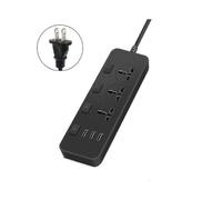 (US,Black)Us/uk/eu Power Strip 5v2.1a Surge Protector With 3 Outlets & 3 Usb Ports