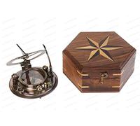 US HANDICRAFTS Boussole vintage en laiton avec cadran solaire et boîtier en bois et calendrier gravé, cadeaux de baptême pour vos proches, fils, amour, partenaire pour camping, randonnée, tourisme