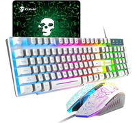 US Layout T6 Arc en Ciel Rétro-éclairé USB Gaming Clavier + 2400DPI 6 Boutons Optique Arc en Ciel LED USB Gaming Souris + Gaming Souris Pads, 104 Key Semi-Mechanical Kepcaps for Mac/Win(Blanc)