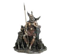 US Needzo Statue de Dieu Nordique de la Guerre Odin sur Le trône avec Loups et Corbeaux mythologie