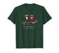 US Parachutistes D-Day WW2 Normandy 82nd Airborne 101nd T-Shirt, Homme, Vert Forêt, M