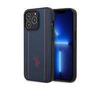 US Polo Assn Leather Stitch - Étui pour iPhone 14 Pro (bleu marine)