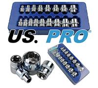 US PRO 3248 Lot de 17 douilles 3/8 12 pans 8-24 mm Bleu