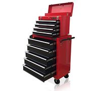 US PRO TOOLS - Servante d'atelier sur roulettes avec 9 tiroirs coulissants, rouge