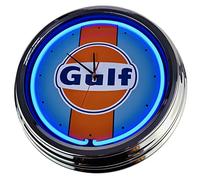 US-Way.de Horloge murale décorative Gulf Racing - 44 cm de diamètre - Horloge murale décorative sans bruit de tic-tac et affichage facile à lire - Style années 50 - Pour cuisine, salon, bureau - Bleu