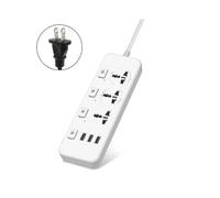 (US,White)Us/uk/eu Power Strip 5v2.1a Surge Protector With 3 Outlets & 3 Usb Ports