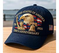 USA 250th Anniversary Commémorative Hat - Casquette de baseball patriotique réglable American Heritage Bleu cyan