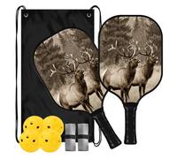 USA Camouflage Deer Elk Buck 2 Raquettes de pickleball en carbone texturé | ensemble de palas de pickleball pour adultes hommes femmes