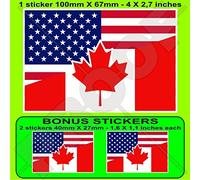 USA États-Unis d'Amérique & Canada, Américain & Canadien Drapeau, 100mm Vinyle Autocollant, x1+2 Bonus Stickers
