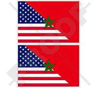 USA États-Unis d'Amérique & Maroc, Américain & Marocain Drapeau, 100mm Vinyle Autocollants, x2 Stickers