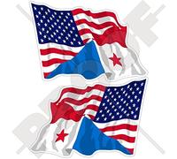 USA États-Unis d'Amérique & Panama, Américain & Panaméen Agitant Le Drapeau, 75mm Vinyle Autocollants, x2 Stickers