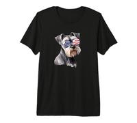 USA Flag Sunglasses 4th July American Miniature Schnauzer T-Shirt Haut de Gamme