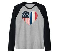 USA France Heart - Double citoyenneté Manche Raglan