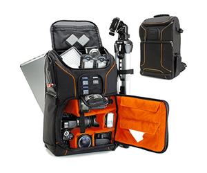 USA Gear Sac à Dos Appareil Photo Réflex Numérique avec Support Trépied, Compartiment Ordinateur Portable et Rangements Accessoires - Sac Photo Compatible avec Canon, Nikon, Pentax et Plus - Orange