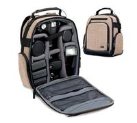 USA Gear Sac Appareil Photo Reflex avec Intérieur Ajustable pour Randonnées en Montagne, Sac à Dos Moto avec Base Etanche et Support Dos Rembourré - Compatible avec Canon, Nikon et Plus - Marron
