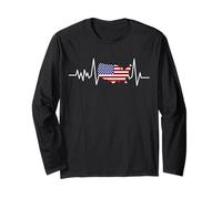 USA Heartbeat American Flag Map Patriot Manche Longue