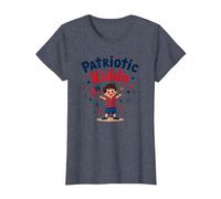 USA Kids Patriotic Kiddo Drapeau américain étoiles Feux d'artifice T-Shirt, Femme, Bleu Chiné, S