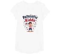 USA Kids Patriotic Kiddo Drapeau américain étoiles Feux d'artifice T-Shirt, Fille, Blanc, S
