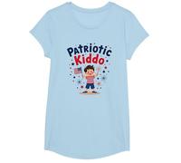 USA Kids Patriotic Kiddo Drapeau américain étoiles Feux d'artifice T-Shirt, Fille, Bleu Céleste, S