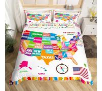 USA Map Sets de Housse de Couette Géographie USA Map Parure de Lit 200x200cm Pour Garçon éducatif Housse de Couette Temps d'étude Parure Housse de Couette Microfibres Fermeture à glissière