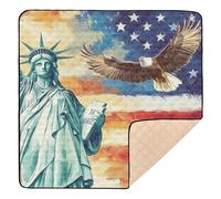 USA Presidents Day Lady Liberty Drapeau Américain _ 4 Joli tapis de jeu pliable pour l'intérieur et l'extérieur Tapis de jeu léger rembourré pour bébés, nourrissons et tout-petits, 127 x 127 cm