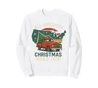 USA Road Shirt Carte de Noël Camion Arbre Neige Graphique Sweatshirt, Unisexe pour Adultes, Blanc, XXL