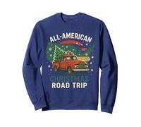 USA Road Shirt Carte de Noël Camion Arbre Neige Graphique Sweatshirt, Unisexe pour Adultes, Bleu Marine, XXL