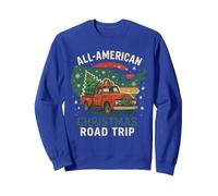 USA Road Shirt Carte de Noël Camion Arbre Neige Graphique Sweatshirt, Unisexe pour Adultes, Bleu Royal, XXL