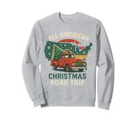 USA Road Shirt Carte de Noël Camion Arbre Neige Graphique Sweatshirt, Unisexe pour Adultes, Gris Chiné, XXL