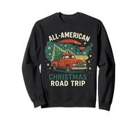 USA Road Shirt Carte de Noël Camion Arbre Neige Graphique Sweatshirt, Unisexe pour Adultes, Noir, XXL