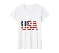 USA Vintage Flag Graphic - Red White Blue Design T-Shirt Graphique avec Valeur, Femme, Blanc, L