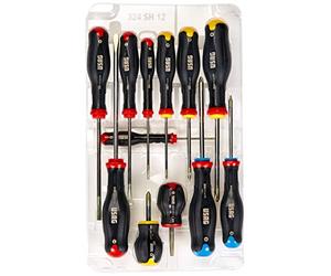 USAG U03240651 - 324 SH12 - Jeu de douze tournevis pour vis à fente, à empreinte PHILLIPS® et POZIDRIV® -SUPADRIV®