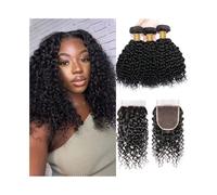 Usage quotidien Mèches malaisiennes ondulées avec fermeture 4x4, cheveux humains courts, lot de 3 avec fermeture en dentelle Extensions de cheveux(8 8 8 with 8)