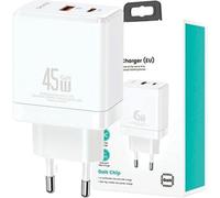 Usams Ład. Réseau. 1Xusb-C+1Xusb 45W (Tête seule) Gan Pd3.0 +Qc3.0 Chargement Rapide Blanc/Blanc Cc178Tc02 (Us-Cc178)