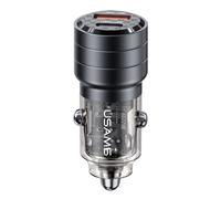 Usams, chargeur de voiture ultra-rapide 95W USB-C PD 65W+USB-A QC 30W avec protection contre les surtensions, Noir transparent