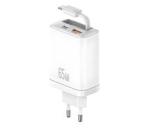 Usams Chargeur GaN 65W 2 Ports USB PD et PPS avec Câble Rétractable USB-C Rapide