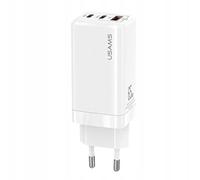 USAMS GaN USB C + (USB-C2+ USB) Chargeur rapide à 3 ports PPS : PD3.0/QC4.0+/SCP/AFC compatible avec MacBook Pro/Air, Dell XPS 15, iPhone 11/12/13 Series, iPad Pro, Galaxy S22, S21, etc. Blanc