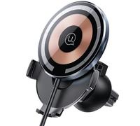 Usams Support voiture US-CD164 Magnétique, avec recharge sans fil, rotation à 360 degrés, fixation au système de ventilation, transparent / noir