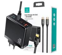 USAMS T52PD Chargeur secteur 140W 2×USB-C + 1×USB-A PD Charge rapide Noir