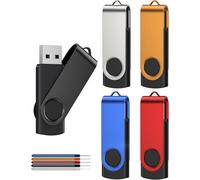 USB 2.0 2 GB Swivel Flash Drive with Metal Cap and Memory Stick-Pack of 5 USB 2.0 Sticks with LED Light-Multicolour USB Read Speeds Up to 15MB/s