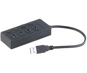 USB 3.0 avec 4 ports, commutables individuellement, jusqu'à 5 Gbit/s