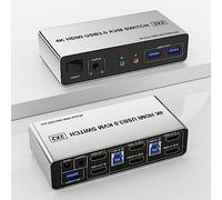 USB 3.0 Dual Monitor HDMI KVM Switch 2 Monitors 2 Computers 4K@60Hz, EDID KVM Switcher pour 2 PC 2 écrans avec 3 USB 3.0 Supportant la Copie et l'affichage étendu et le Contrôle du Bureau
