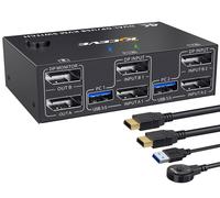 USB 3.0 Dual Monitor KVM Switch Displayport 1.4, 4K@144Hz Extended Display Commutateur KVM 2 Moniteurs 2 Ordinateurs pour 4 Ports Périphériques USB 3.0 Clavier Souris