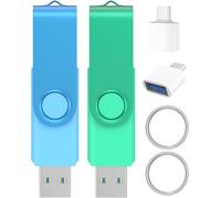 USB 3.0 Flash Drive with USB C 3.0 Adapter and Key Ring 64GB (2 Pack)