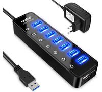 USB 3.0 Hub 7 Ports Multi Port USB Powered with Independent Switch and 5V/4A 20W Power Adapter