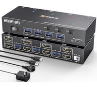 USB 3.0 KVM Switch HDMI 3 PC 2 Monitor 4K@60Hz 2K@144 Hz, Simulation EDID,MLEEDA Commutateur KVM 3 PC 2 Moniteurs avec 4 Ports USB 3.0 pour Clavier Souris, Télécommande par Câble et Câble Inclus