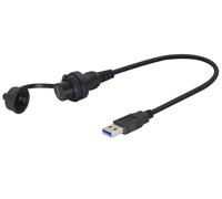 Usb 3.0 Mâle Vers C Femelle 3.0 Fileté Fixe Encastré Voiture Étanche Câble Pour Tableau De Bord De Voiture, Tableau De Bord De Bateau, Impression Synchrone Et Transfert De Données (30Cm)[X3706]