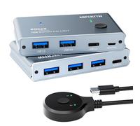 USB 3.0 Switch 2 In 4 Out with USB-C Port,Aluminum USB Switch for 2 Computers with 1.5m Extended Controller,USB 2 PC Switch with Two 1m A to A Cables.[F365]