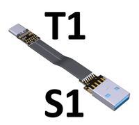 Usb 3.0 Type-C Câble De Données De Remplissage Rapide 3a Usb Type C Double Usb À 90 Degrés C Kaben Ruban Plat Coudé Vers Le Bas Col De Cygne Type - Type S1-T1-0.5m